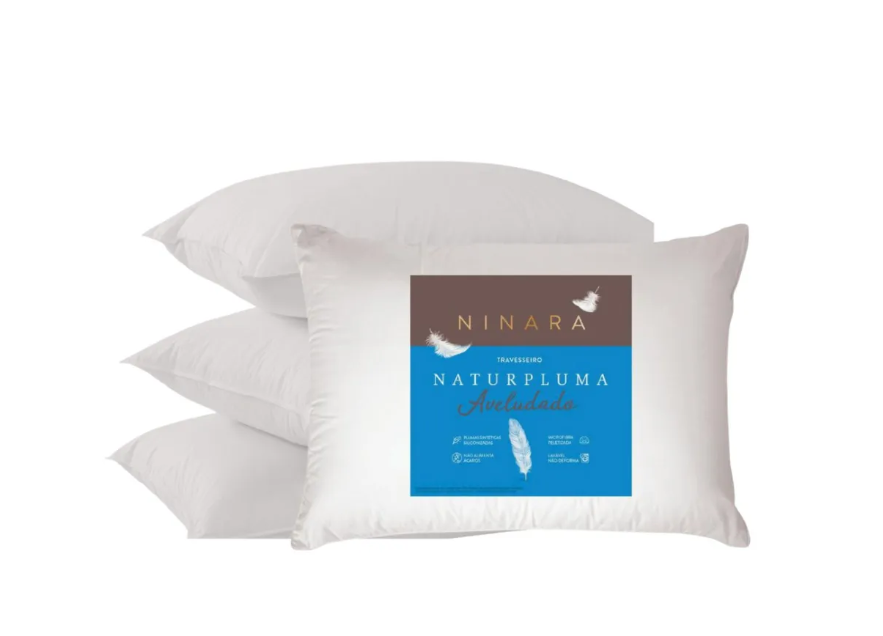 Travesseiro Pluma Toque Aveludado NINARA - 50x70cm Hipoalergênico